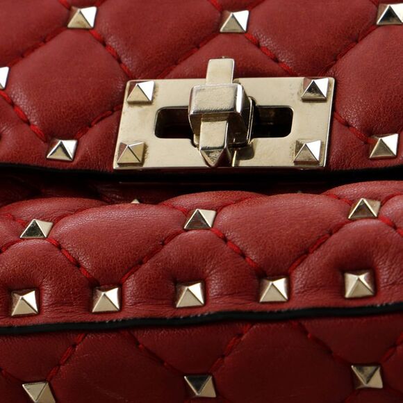 Valentino Garavani Rockstud Spike Flap Bag Quilted Leather Small Red - Picture 6 of 8